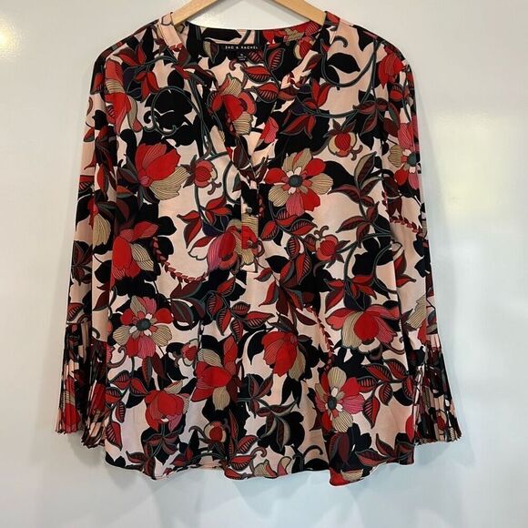 Zac & Rachel red floral blouse with pleats - Picture 1 of 6